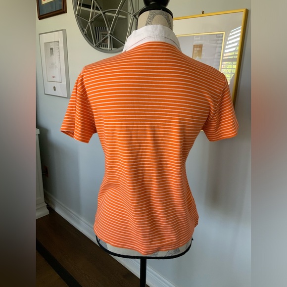 LACOSTE Striped Orange & White Polo Top Women’s Made in France Size Medium - Picture 8 of 11
